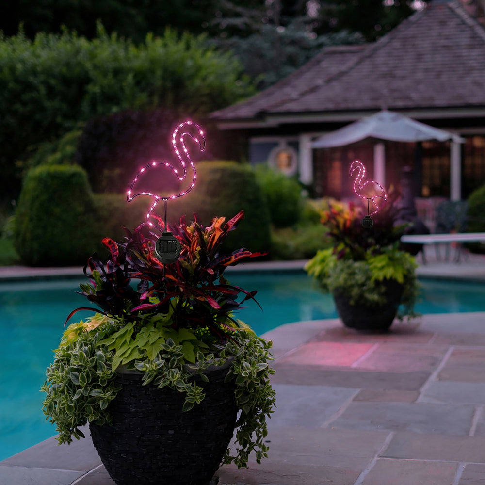 SunStake 🦩Flamingo-Shaped Metal Frame Solar LED Garden Lights (Set of 2)