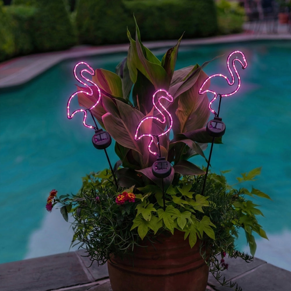 SunStake 🦩Flamingo-Shaped Metal Frame Solar LED Garden Lights (Set of 2)