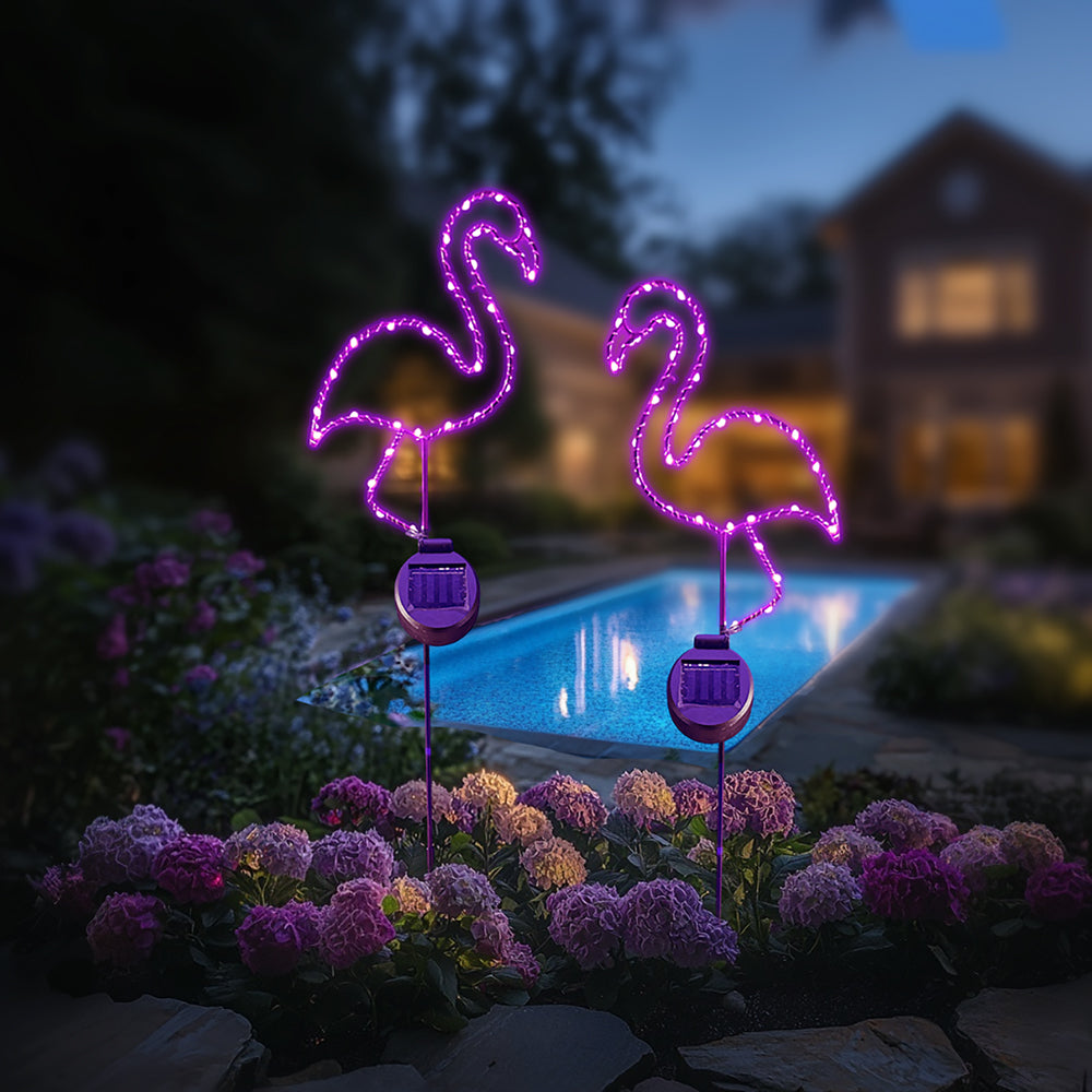 SunStake 🦩Flamingo-Shaped Metal Frame Solar LED Garden Lights (Set of 2)