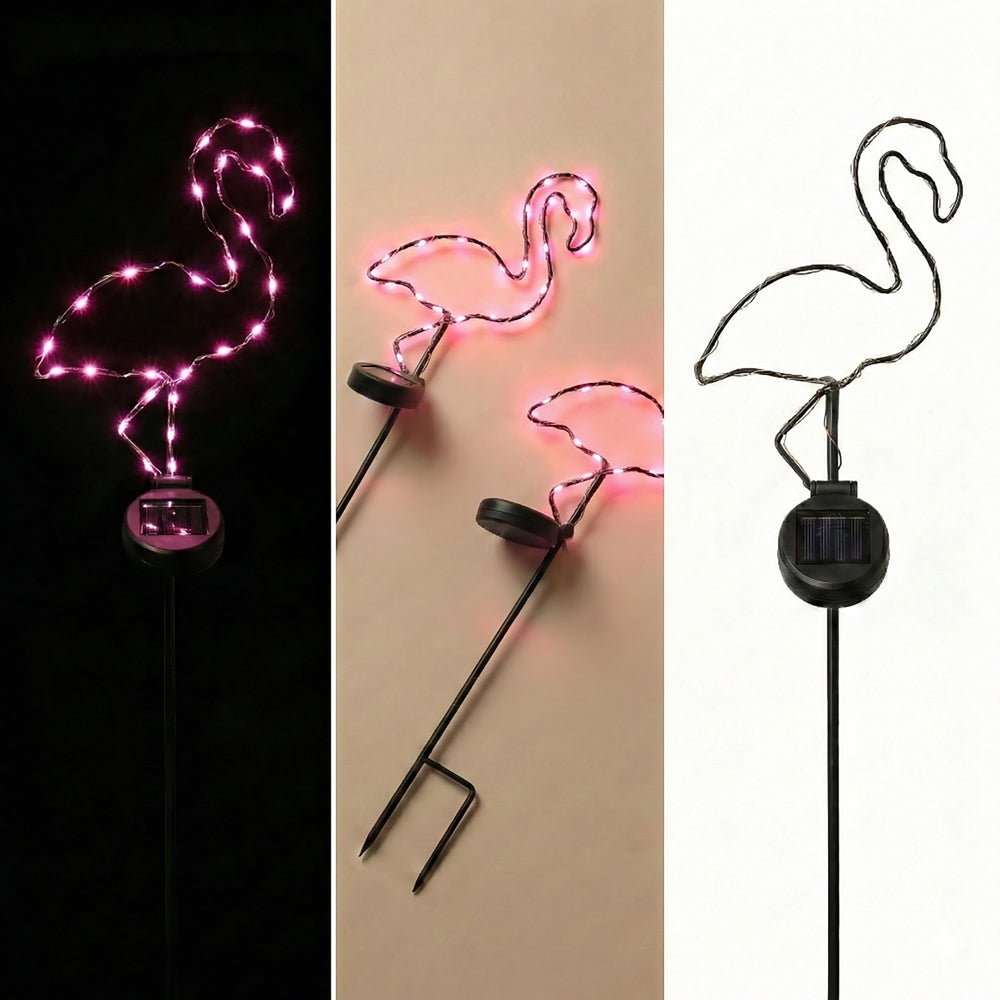 SunStake 🦩Flamingo-Shaped Metal Frame Solar LED Garden Lights (Set of 2)