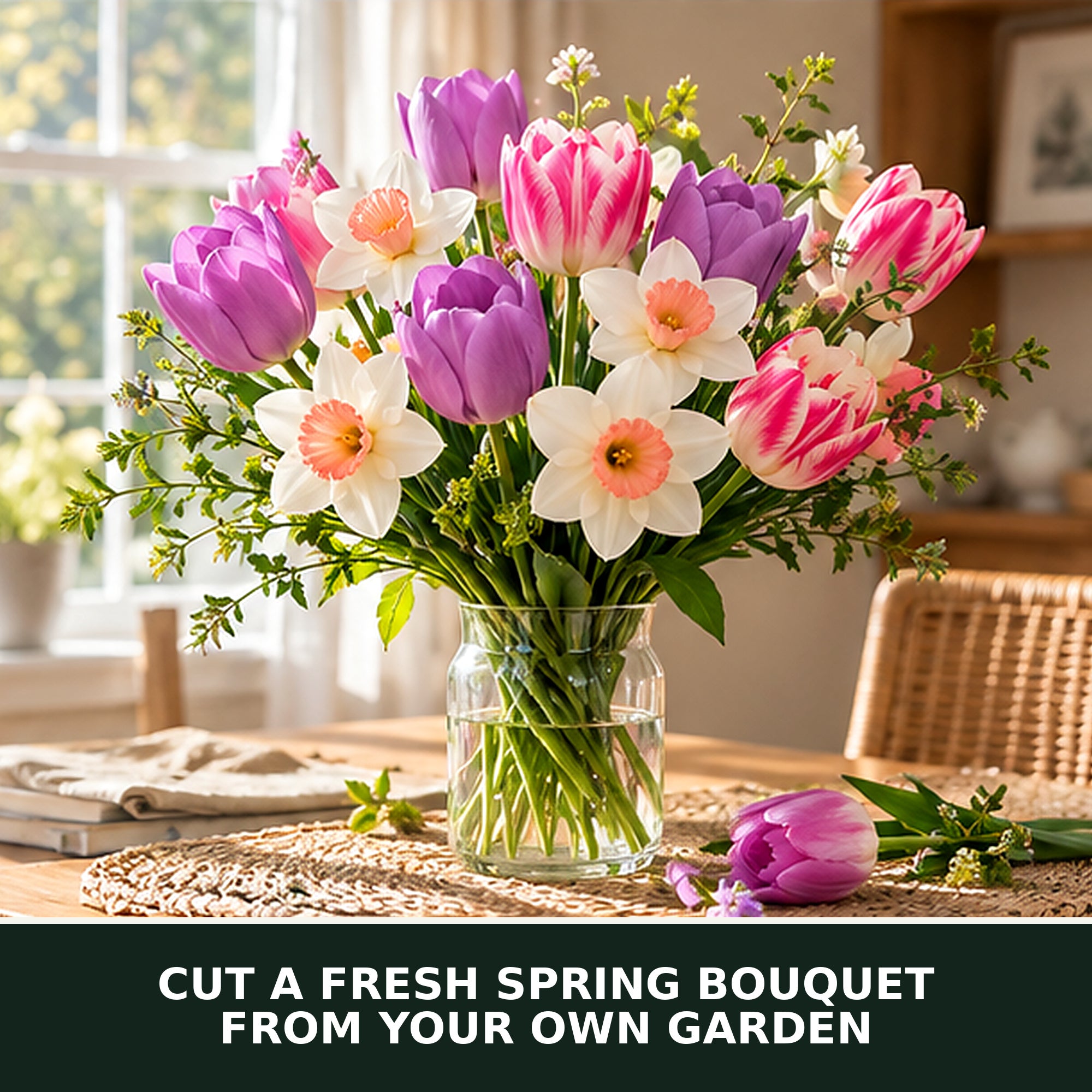 Spring Flower Bulbs Collection for Fall Planting – Tulips, Pink Daffodils, Allium, Anemone & Glory of the Snow – Perennial Bulb Mix