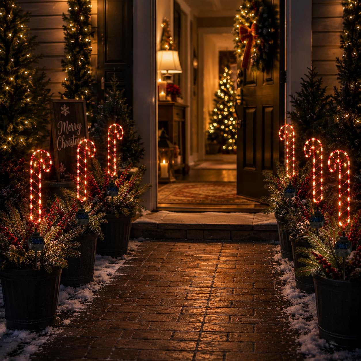 Outdoor Solar Powered LED Candy Cane Christmas Stake Light - 2 Pack, 28 Inch Red & White