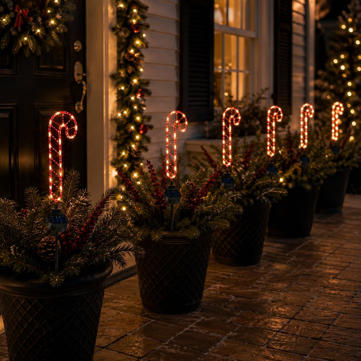 Outdoor Solar Powered LED Candy Cane Christmas Stake Light - 2 Pack, 28 Inch Red & White