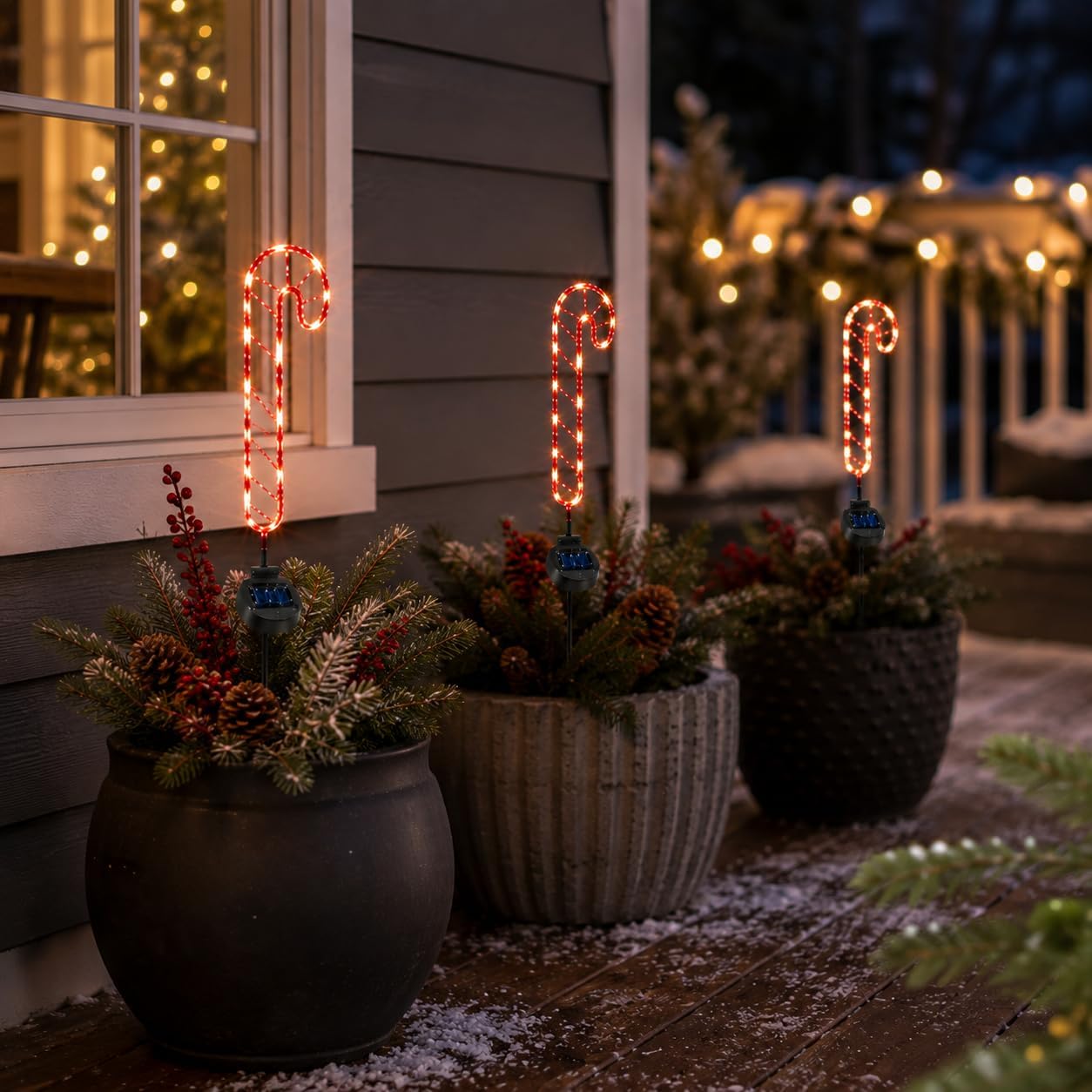 Outdoor Solar Powered LED Candy Cane Christmas Stake Light - 2 Pack, 28 Inch Red & White