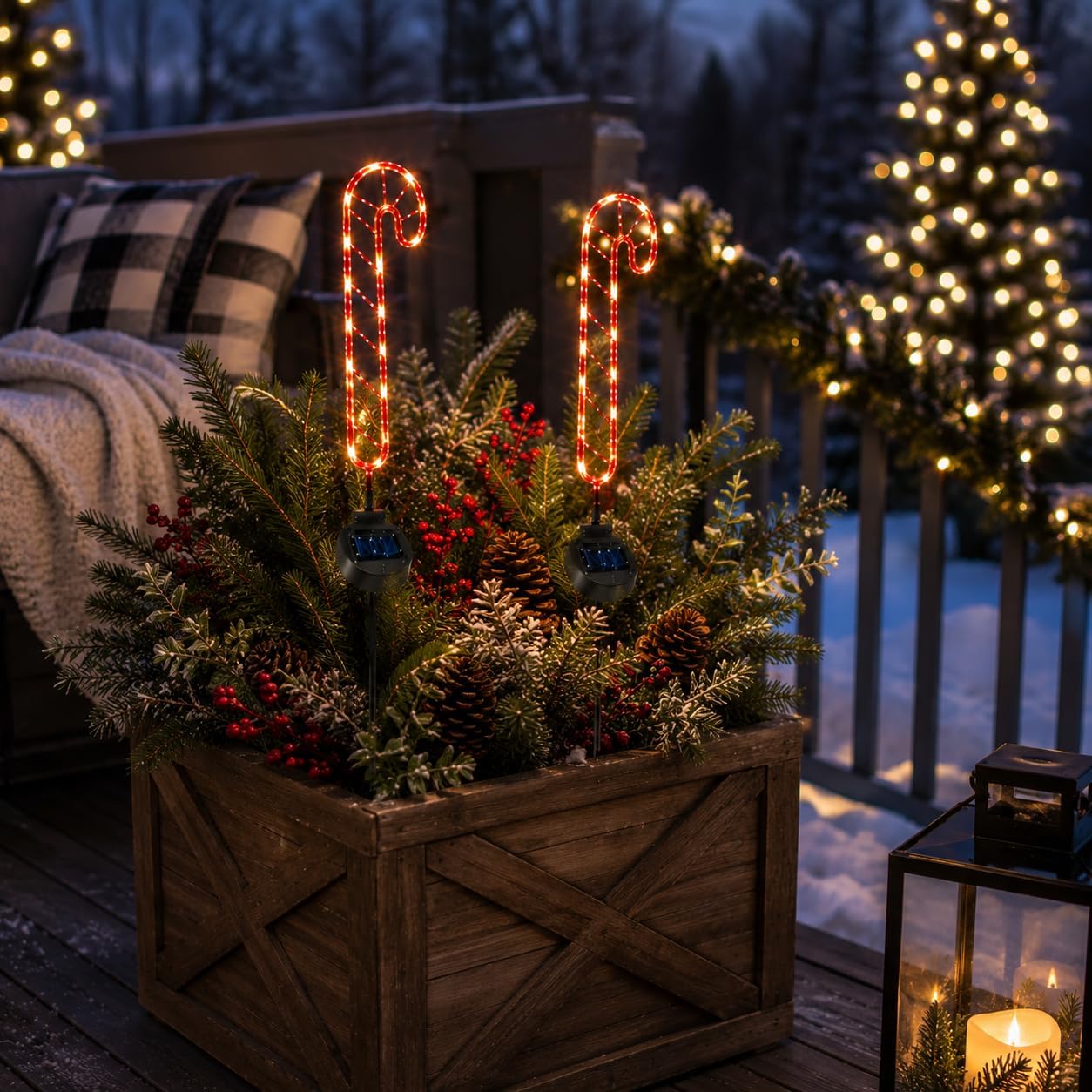 Outdoor Solar Powered LED Candy Cane Christmas Stake Light - 2 Pack, 28 Inch Red & White